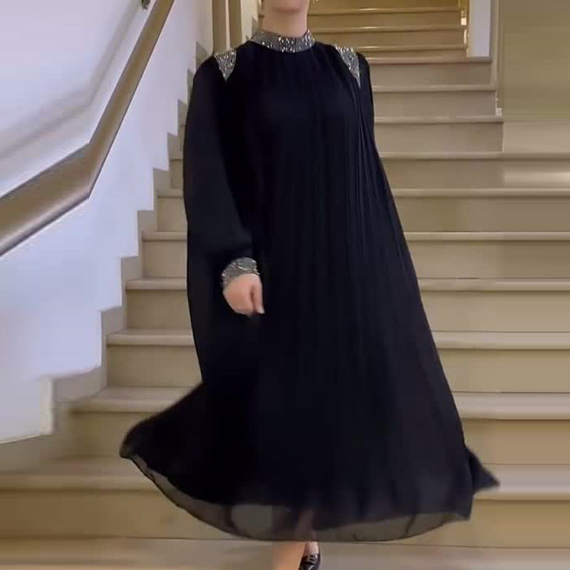🌹Robe longue plissée avec cristaux scintillants 