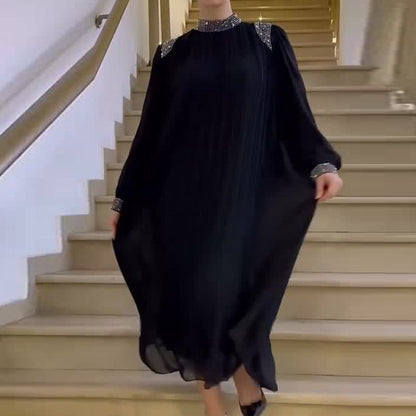 🌹Robe longue plissée avec cristaux scintillants 