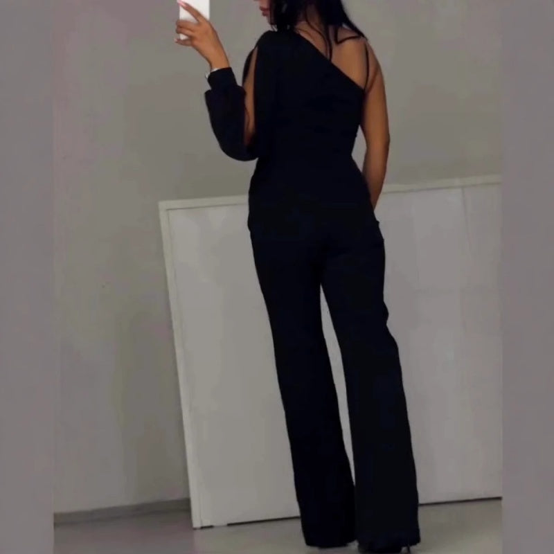 One-Shoulder-Jumpsuit aus glitzerndem Mesh mit ausgestelltem Oberteil für Damen