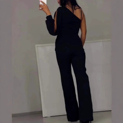 One-Shoulder-Jumpsuit aus glitzerndem Mesh mit ausgestelltem Oberteil für Damen