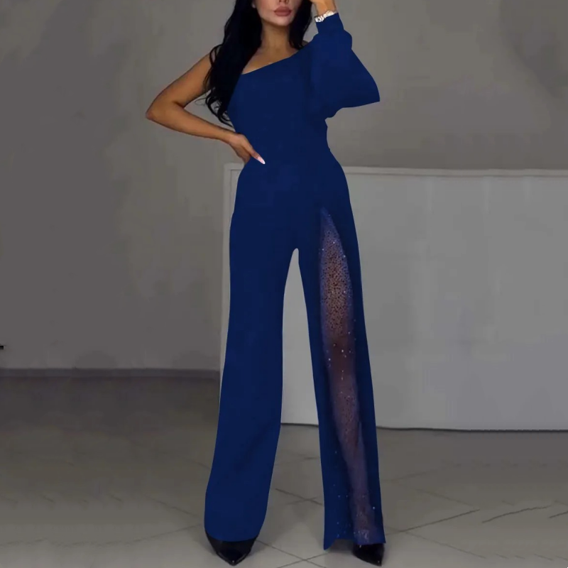 One-Shoulder-Jumpsuit aus glitzerndem Mesh mit ausgestelltem Oberteil für Damen