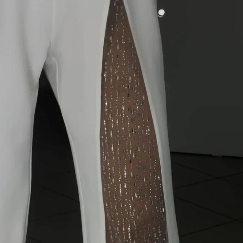 One-Shoulder-Jumpsuit aus glitzerndem Mesh mit ausgestelltem Oberteil für Damen