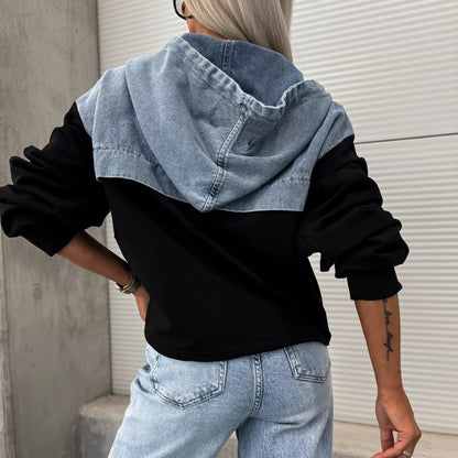 🔥Sale 50% - Damen Jeansjacke mit Kapuze und Kordelzug
