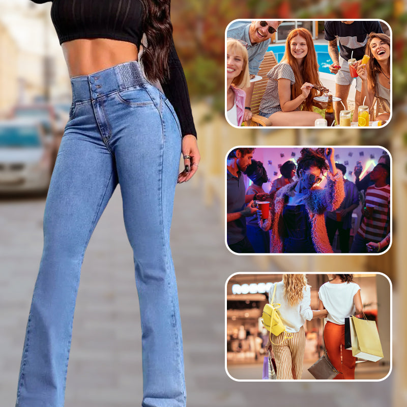 High-Waisted Stretch Flared Jeans