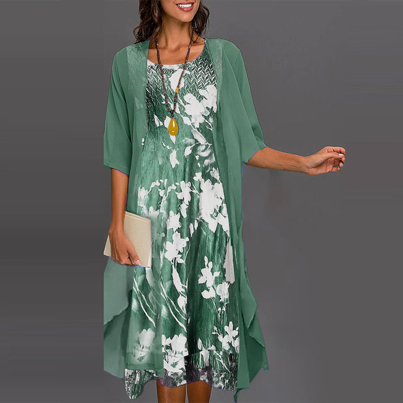 🌸Ensemble élégant 2 pièces : chemisier à manches mi-longues + robe 
