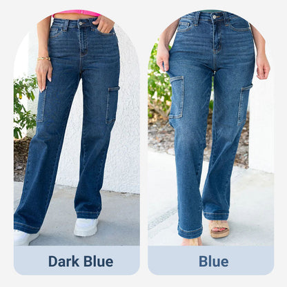 Women's High Waist Wide Leg Cargo Stretch Jeans