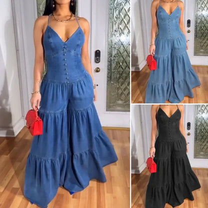 Sexy rückenfreier Jumpsuit mit V-Ausschnitt für Damen