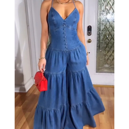 Sexy rückenfreier Jumpsuit mit V-Ausschnitt für Damen