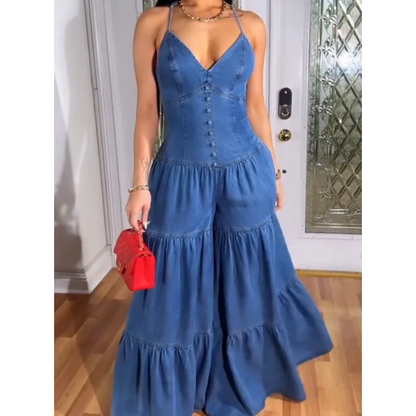 Sexy rückenfreier Jumpsuit mit V-Ausschnitt für Damen