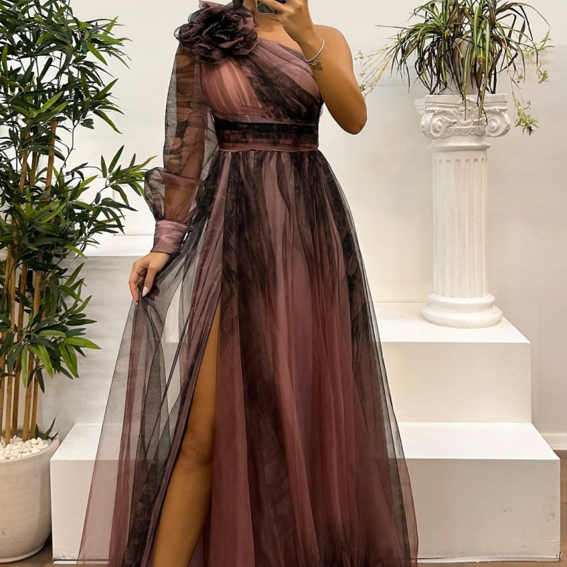 Robe à épaules dénudées en maille imprimée tendance pour femme