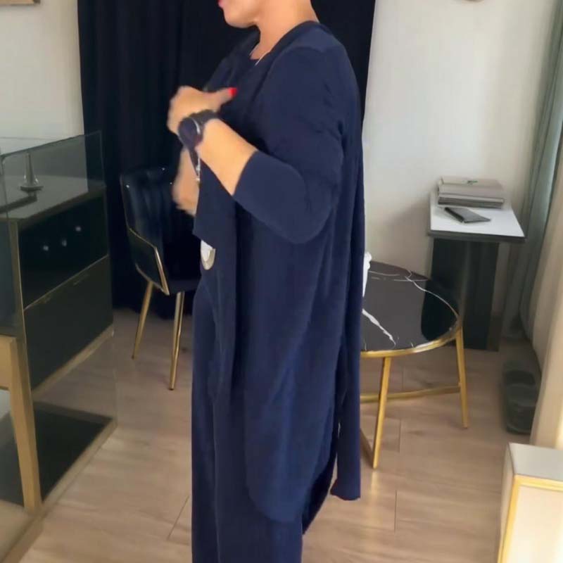Stylisches 3-teiliges Set mit langer Strickjacke, Top und Hose 